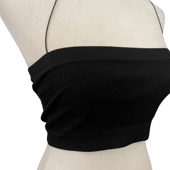 Out from Under Medium Ribbed Bandeau Top Cropped Black Thin Straps Tank - Picture 5 of 8